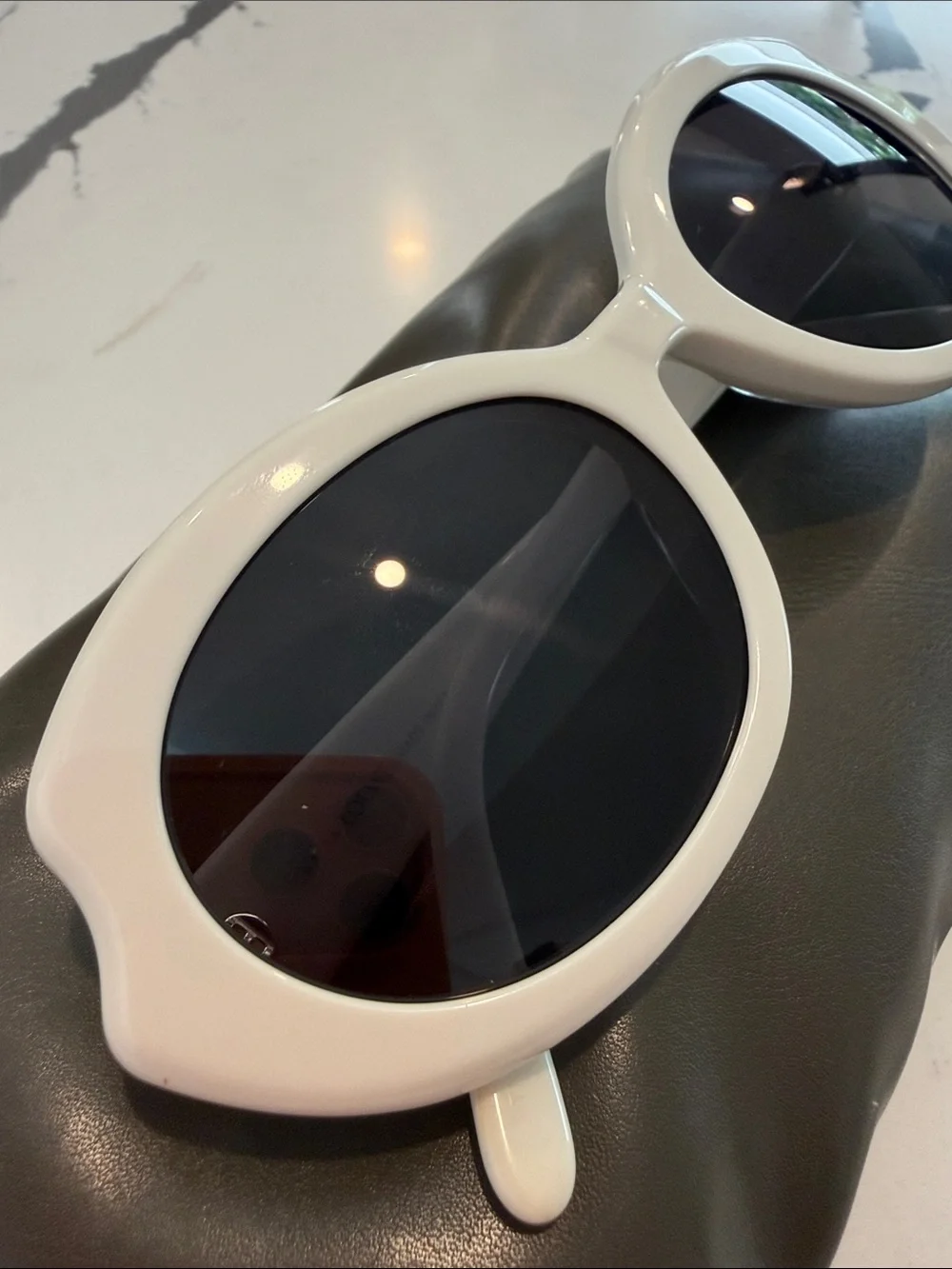 Loewe White Oval Sunglasses with Black Lenses